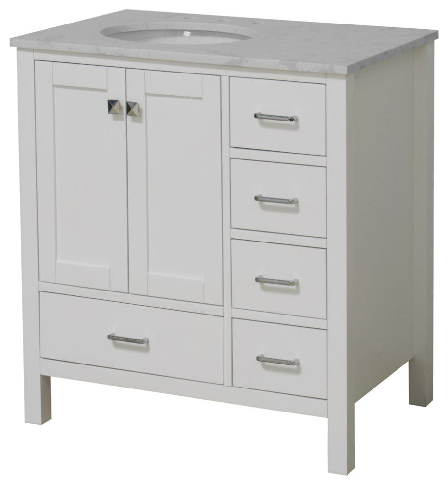 Horizon 36" Bathroom Vanity, White, Engineered Carrara
