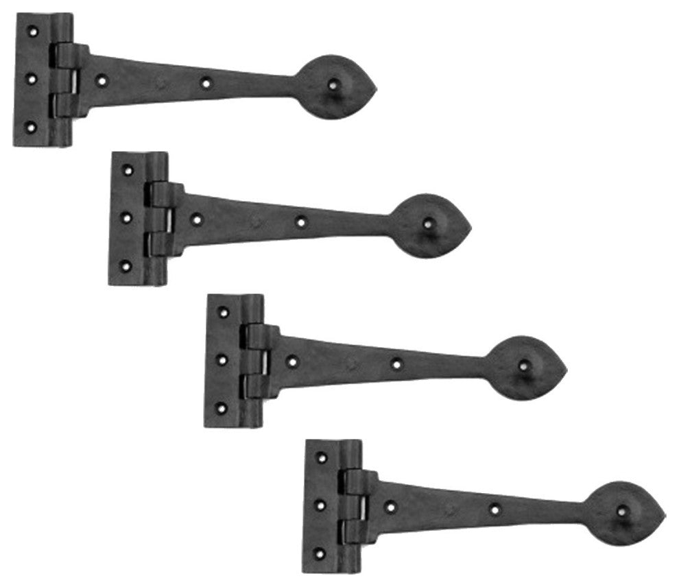 Black Wrought Iron Strap Hinge Spade Tip Strap Gate and Door Hinges Pack of 4