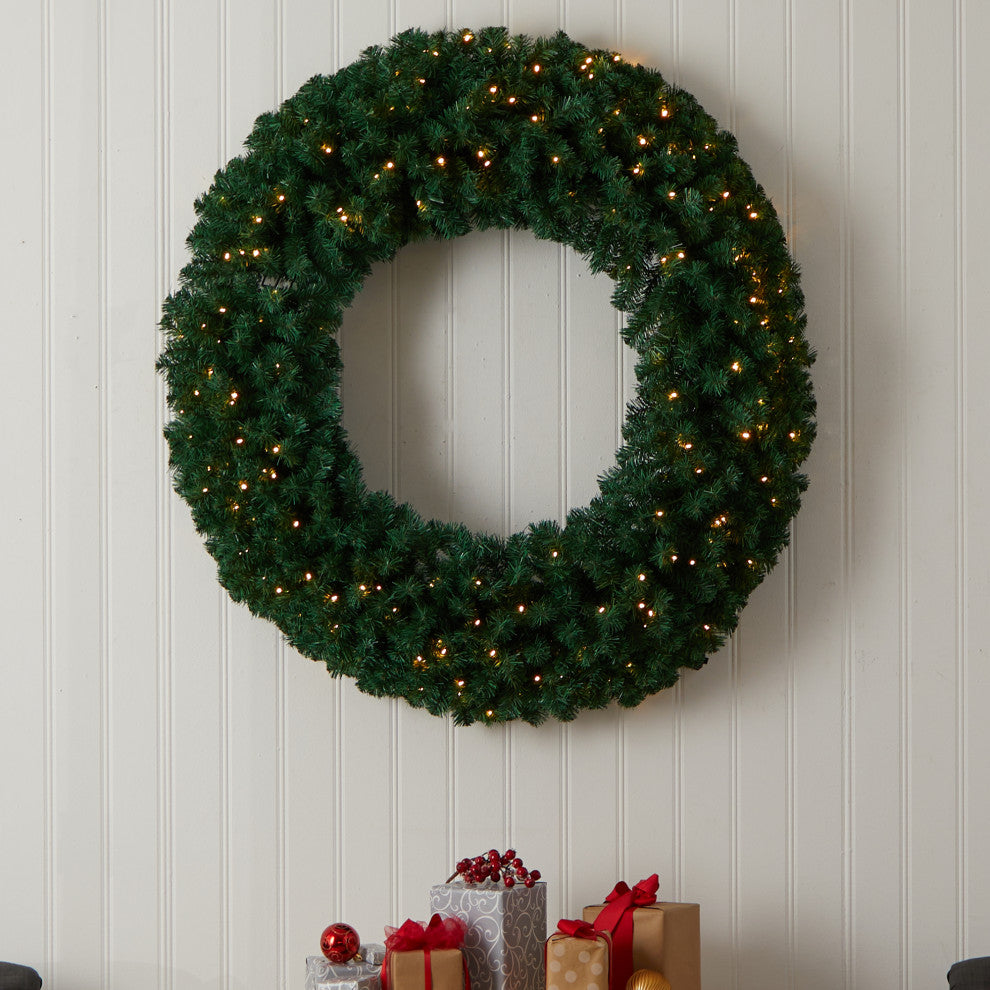 48" Large Faux Christmas Wreath With 714 Bendable Branches and 200 LED Lights