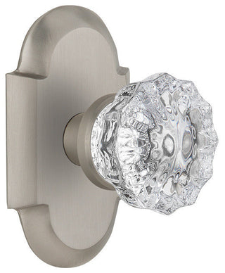 Double Cottage Plate With Crystal Knob, Satin Nickel