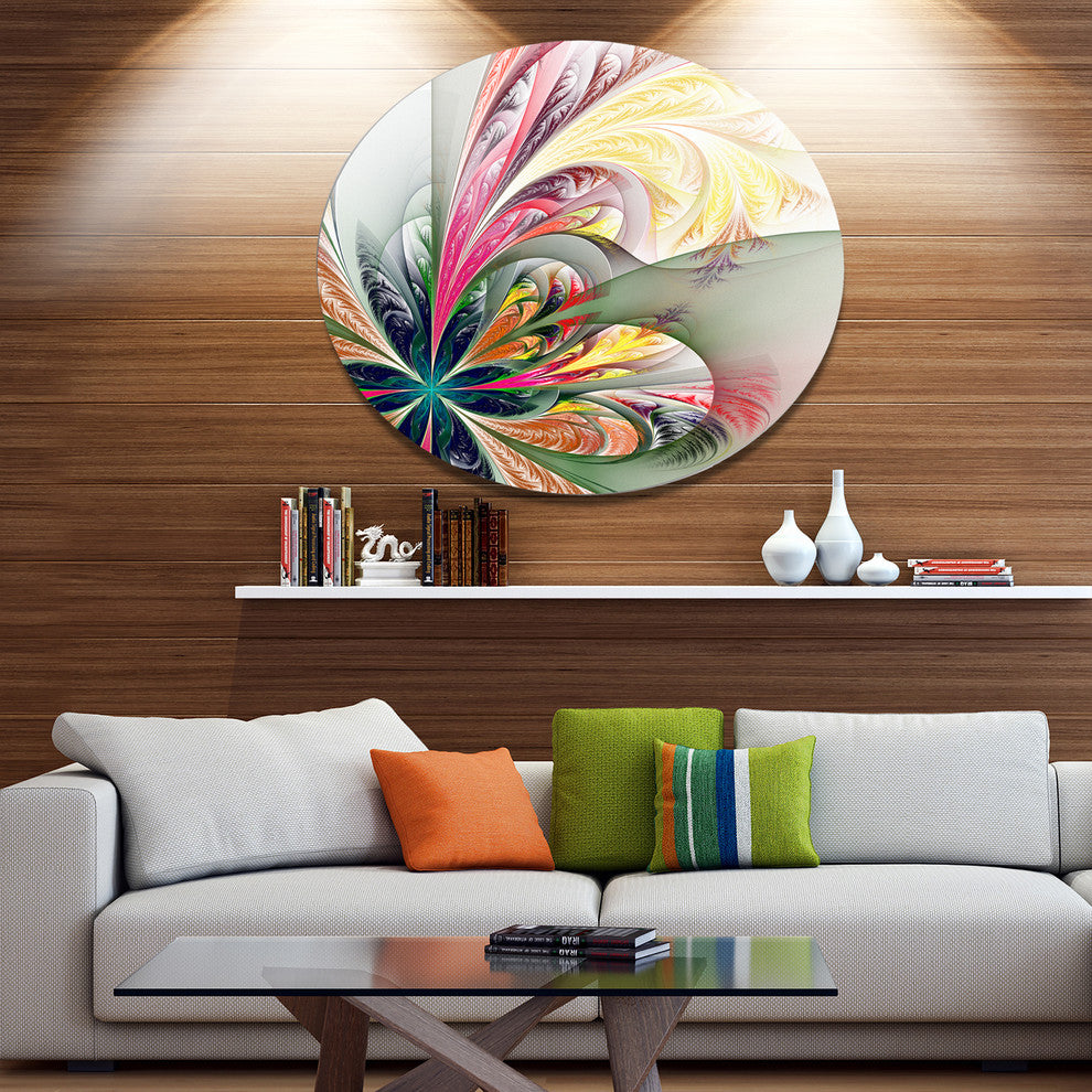 Multicolor Fractal Tracery, Floral Round Metal Wall Art, 36"