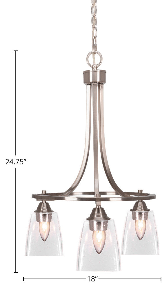 Paramount Downlight 3-Light Chandelier, Brushed Nickel, 4.5" Clear Bubble
