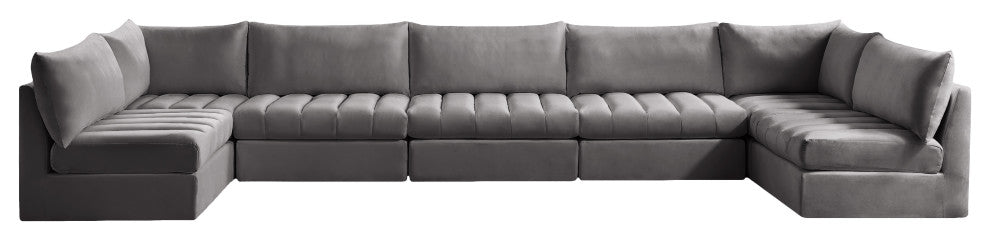 Jacob Velvet Upholstered 7-Piece U-Shaped Modular Sectional, Grey