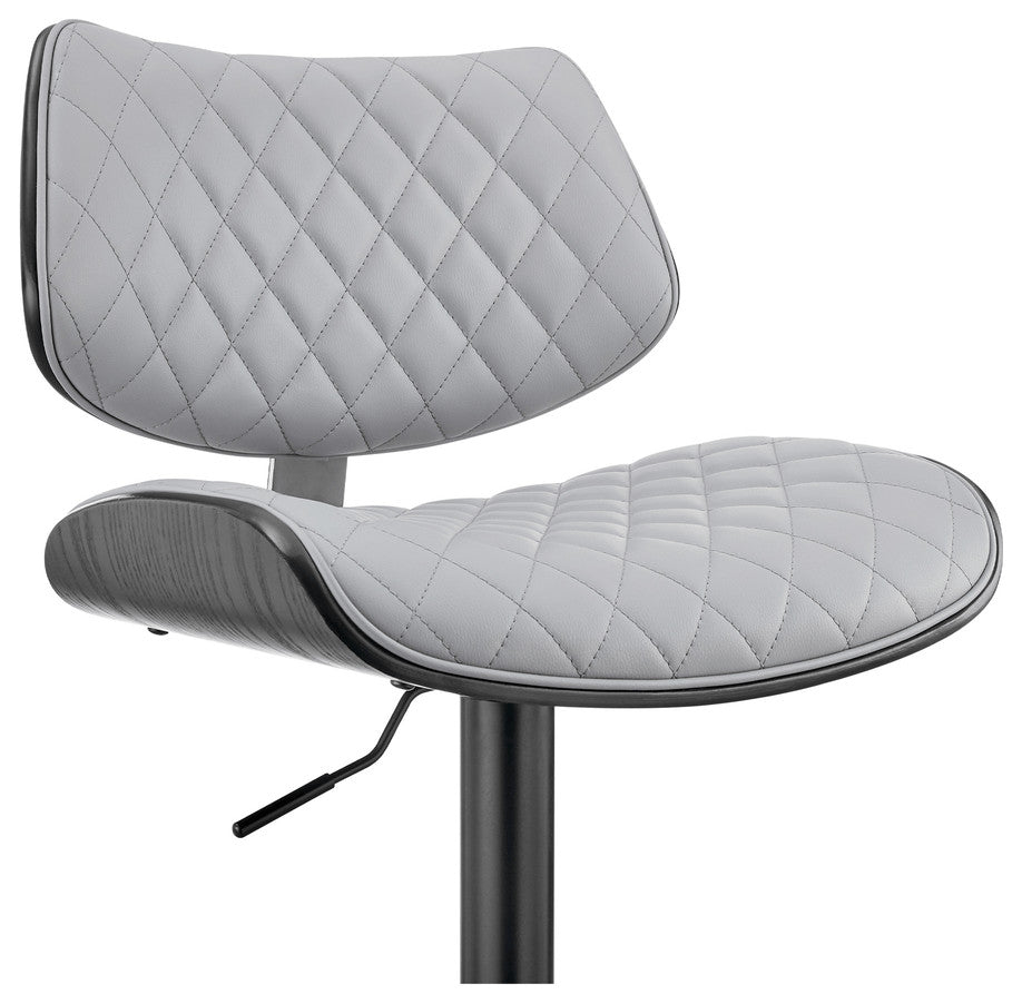 45" Gray Faux Leather And Iron Swivel Adjustable Height Bar Chair