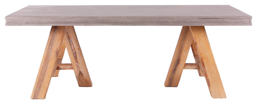 18" Concrete and Solid Acacia Wood Coffee Table