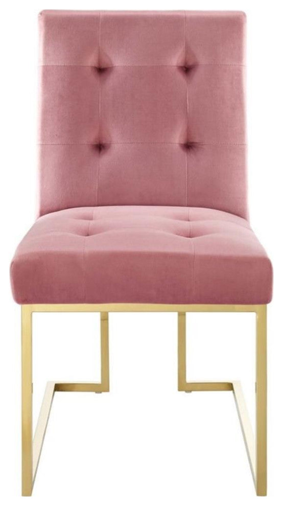 Pemberly Row 18.5" Modern Velvet Dining Chair in Dusty Rose Pink/Gold