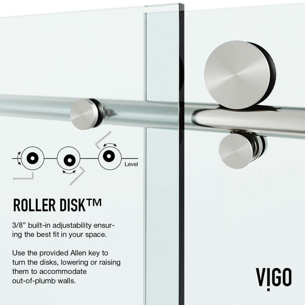 VIGO Elan E-Class Frameless Sliding Shower Enclosure, Stainless Steel, 36" D X 48" W X 82" H, Right Base