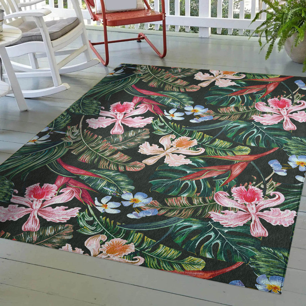 Indoor/Outdoor Tropics TC6 Black Machine Washable 3' x 5' Rug