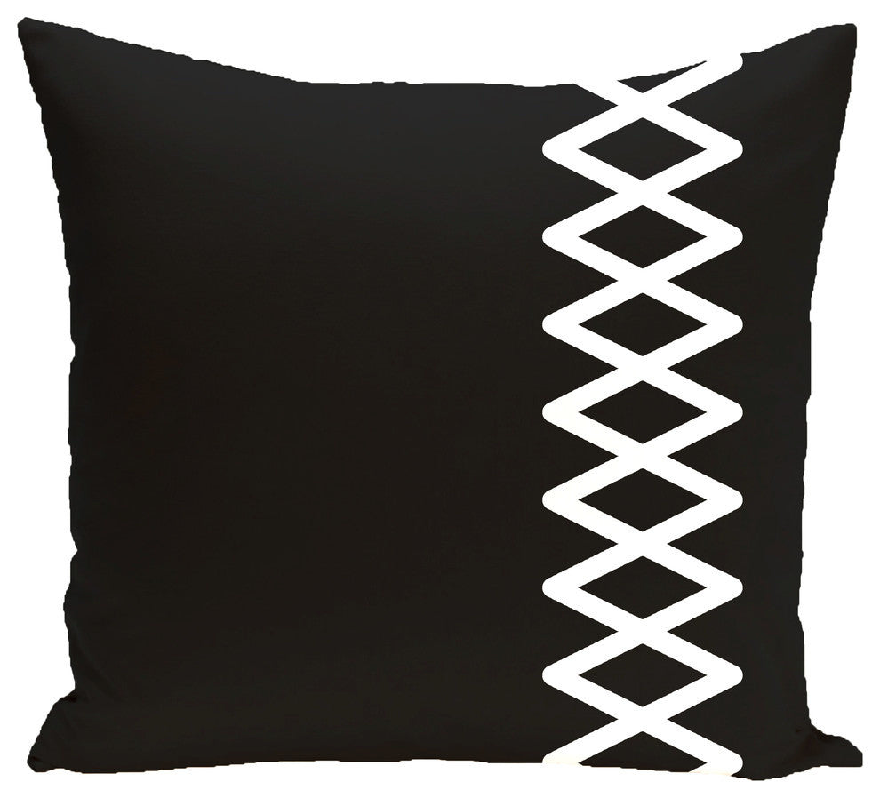 Lace Up Geometric Print Pillow, Black, 16"x16"