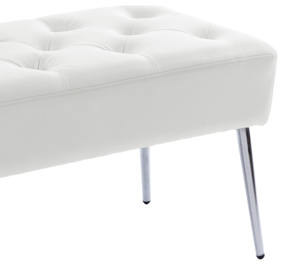 Button Tufts Bedroom Bench, White-Pu Leather