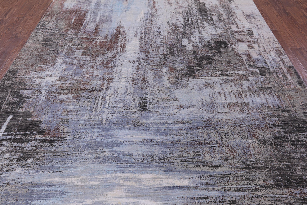 Hand Knotted Wool and Silk Abstract Rug 8' 0" X 10' 2" Q8554