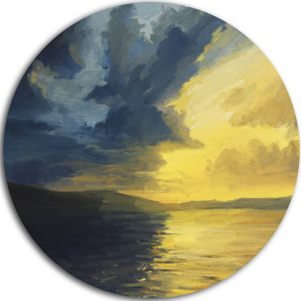 Sunset Of Light And Shadows, Landscape Painting Round Wall Art, 23"