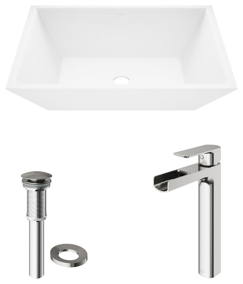 Vinca 18"L x 14"W MatteStone Vessel Sink and Amada 10"H Faucet Set
