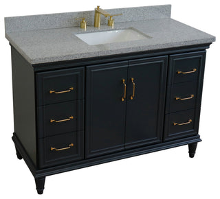 49" Single Sink Vanity, Dark Gray Finish With Gray Granite and Rectangle Sink