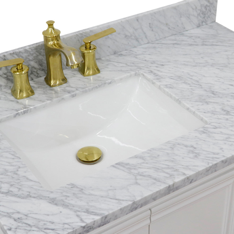 37" Single Vanity, White Finish With White Carrara