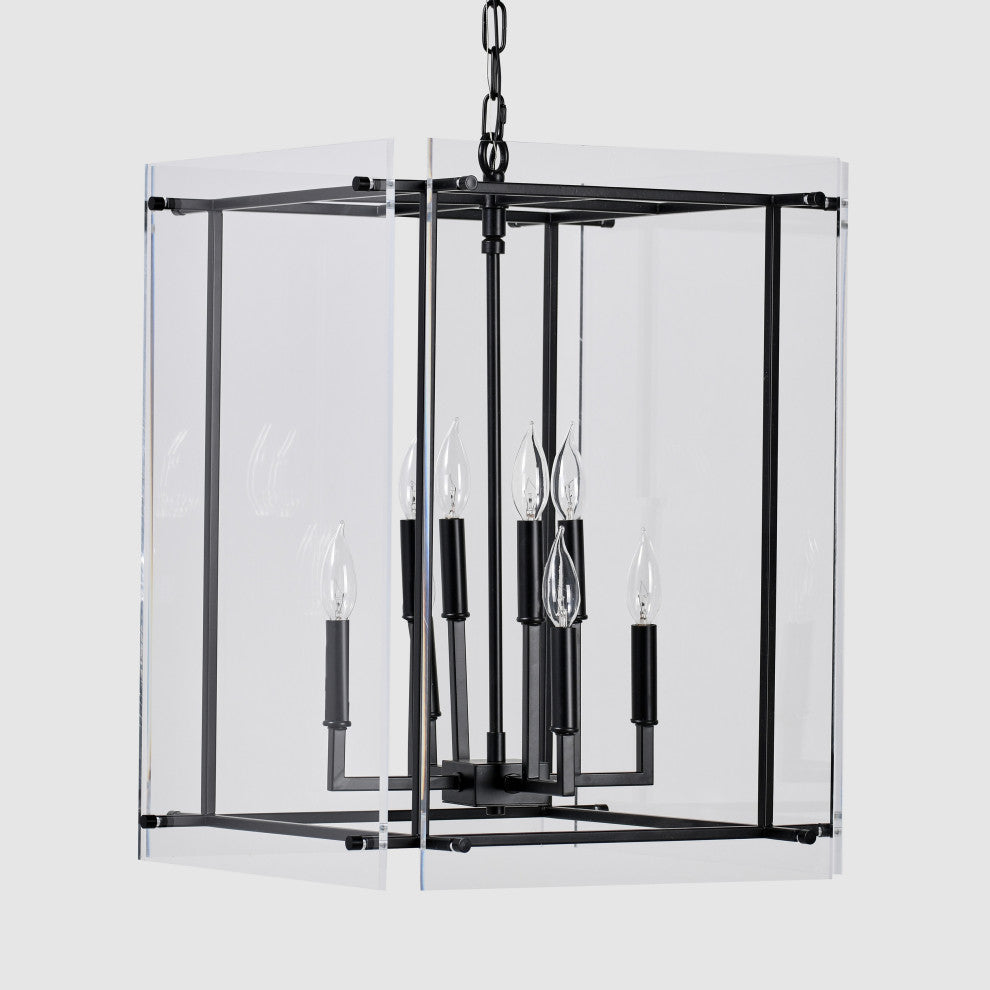Lena 9-Light Iron and Acrylic Chandelier, Black, by Kosas Home