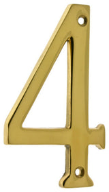 Genuine Solid Brass 4" House Number: #4, Polished Brass