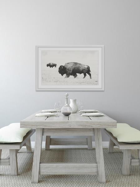"Buffalo Pair" Framed Painting Print, 24"x16"