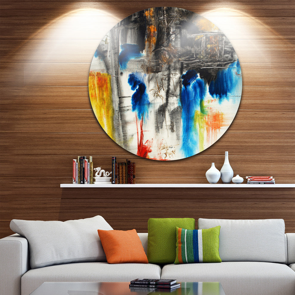 Black, Blue And Yellow Pattern, Painting Large Disc Metal Wall Art, 11"