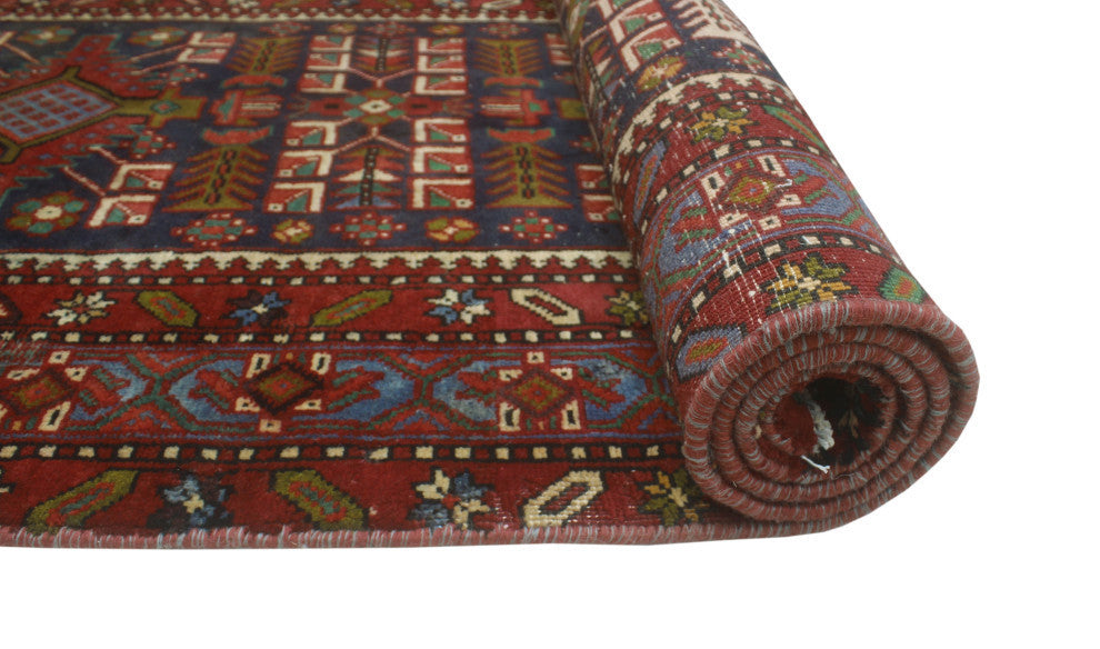 Fine Vintage Distressed Saeger Navy/Red Runner, 3'5x14'6