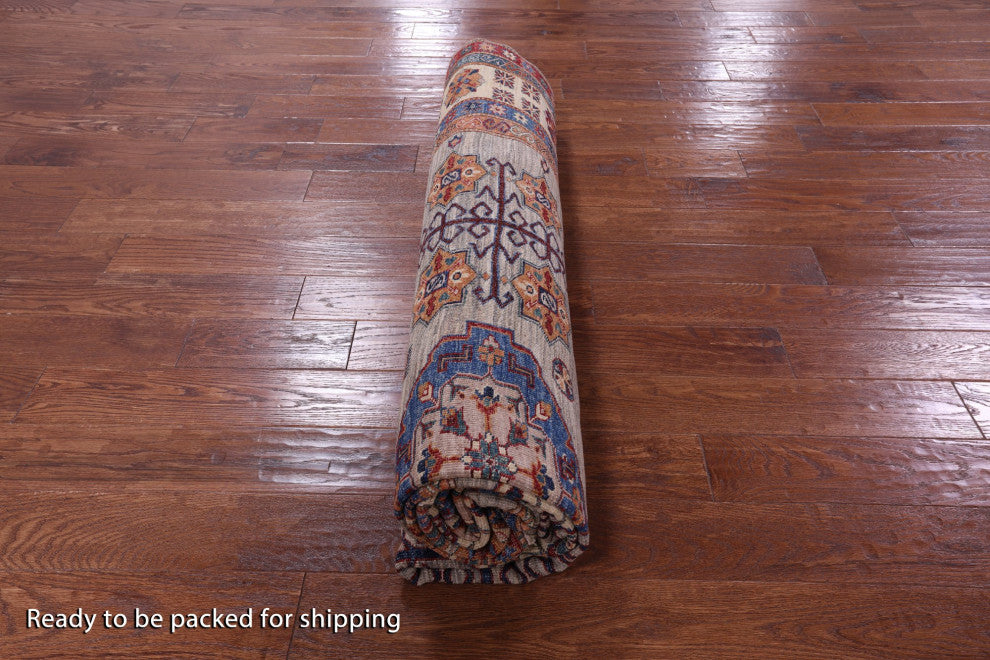 8' 2" X 11' 1" Handmade Geometric Super Kazak Wool Rug Q9865