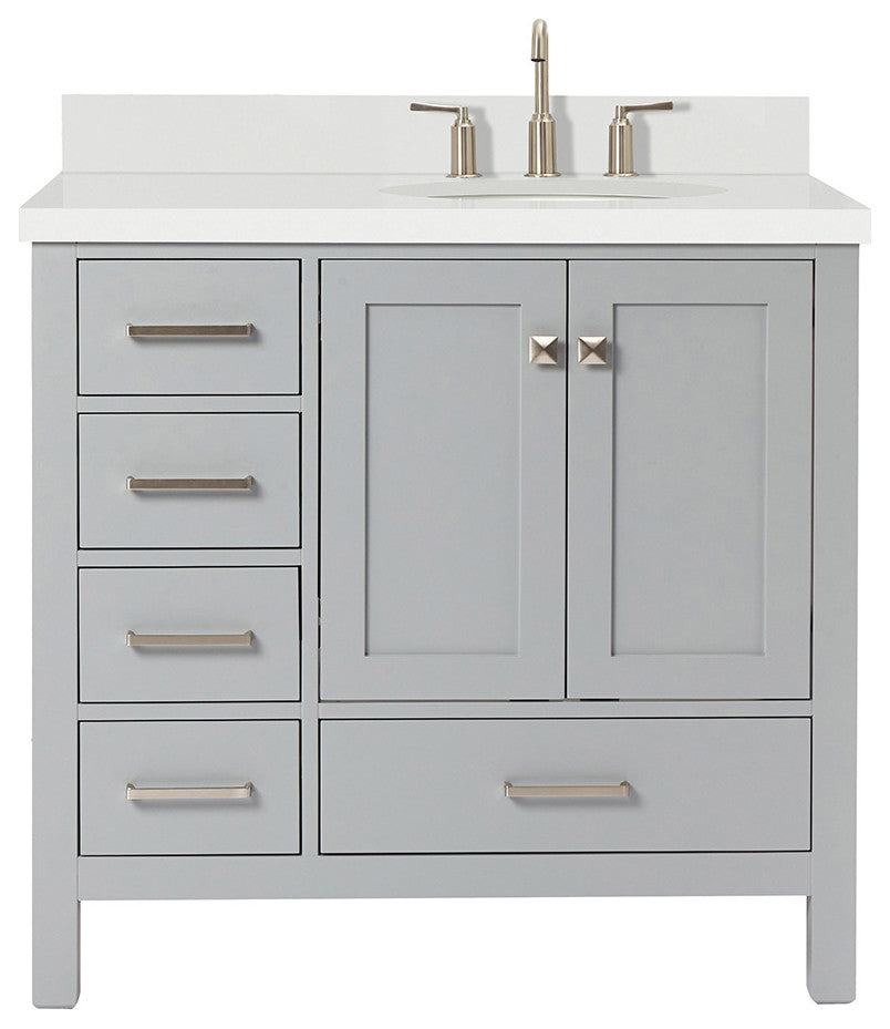 ARIEL Cambridge 37" Right Offset Oval Sink Bathroom Vanity Grey With Quartz Top