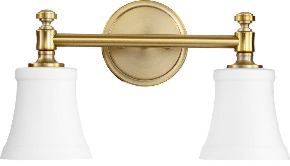 Rossington 2-Light Vanity Fixture, Aged Brass With Satin Opal