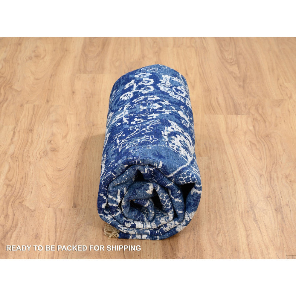 Denim Blue, Wool and Silk Hand Knotted, Tabriz Round Oriental Rug, 8'2"x8'2"