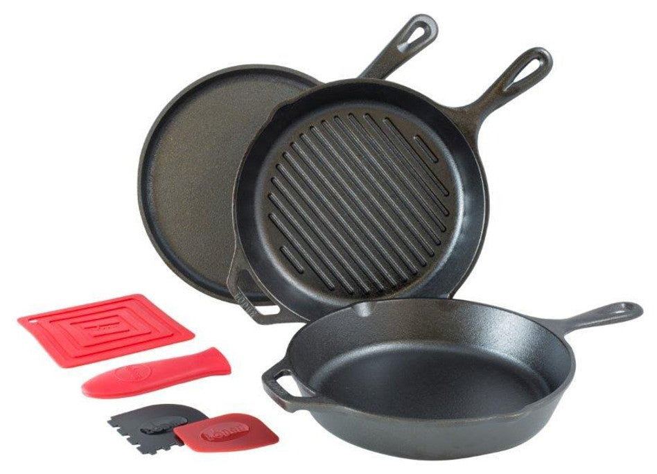 Lodge Cast Iron 6 Piece Cookware Set with Grill Pan