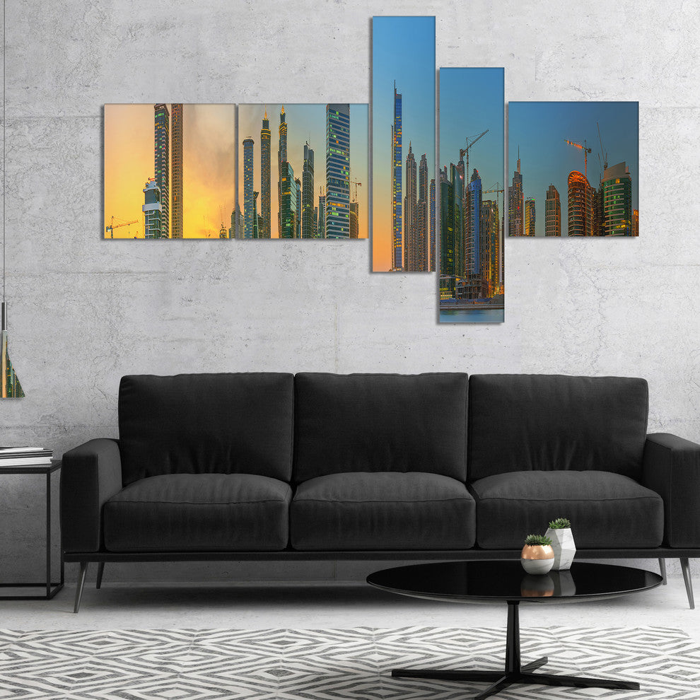 Business Bay and Downtown Dubai, Cityscape Canvas Art Print, 60"x32", 5 panels