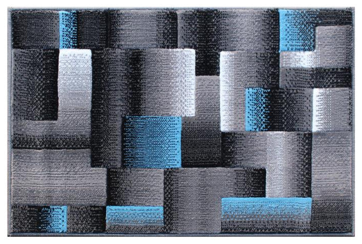 Elio Collection Color Blocked Area Rug, Blue, 2' X 3'