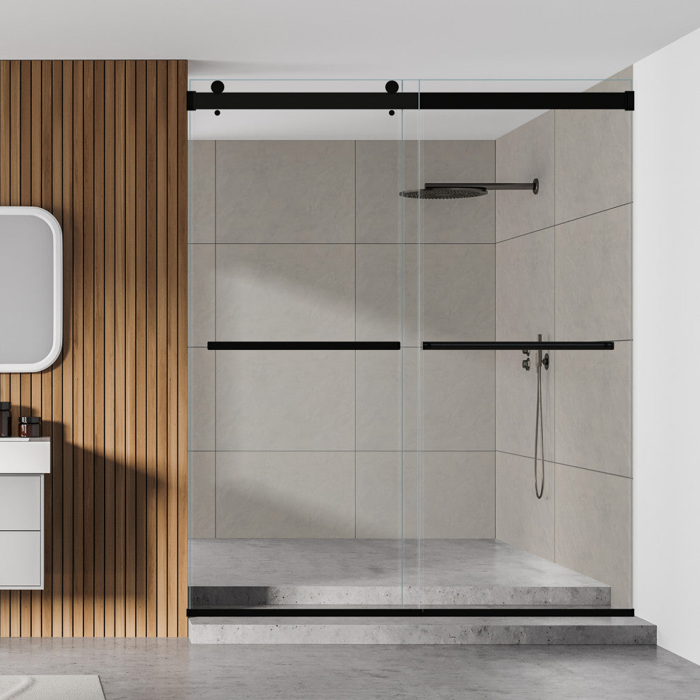 Marcelo By Pass Frameless Shower Door, Clear Glass, Matte Black, 64"wx76"h