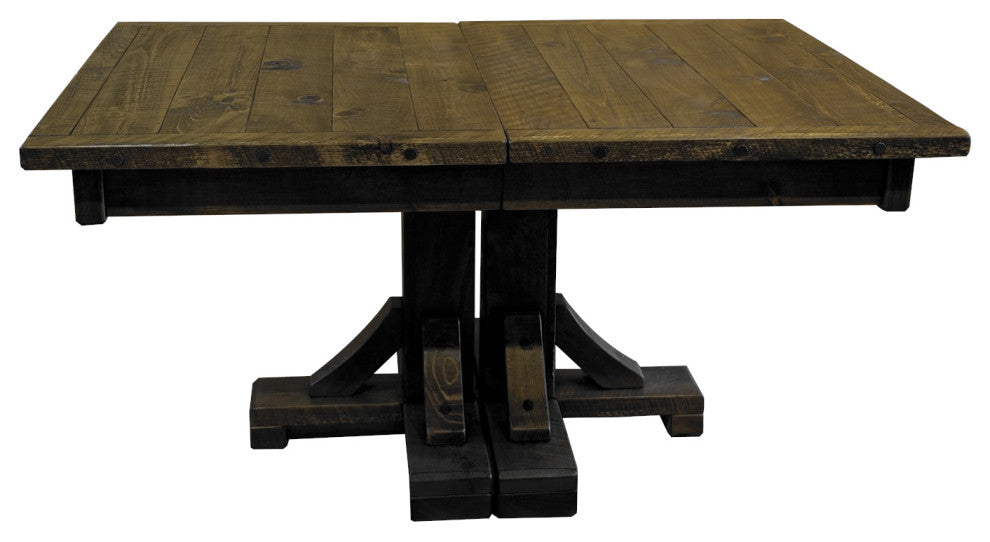 Barnwood Style Timber Peg Pedestal Extension Table, Weathered Slate, 2-Leaf 42" X 66"