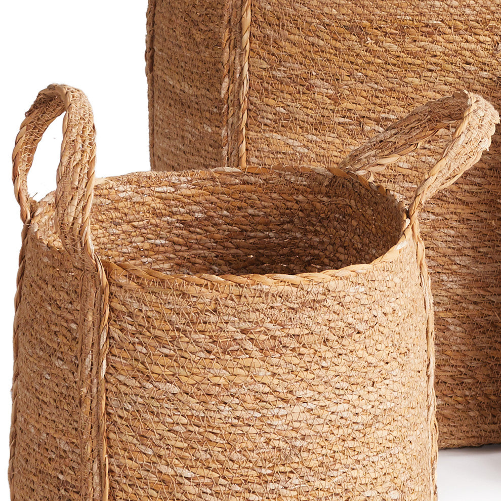 3-Piece Seagrass Round Basket Set With Long Handles