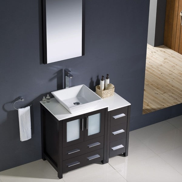 Fresca Torino 36" Espresso Modern Bathroom Vanity, Side Cabinet, Vessel Sink