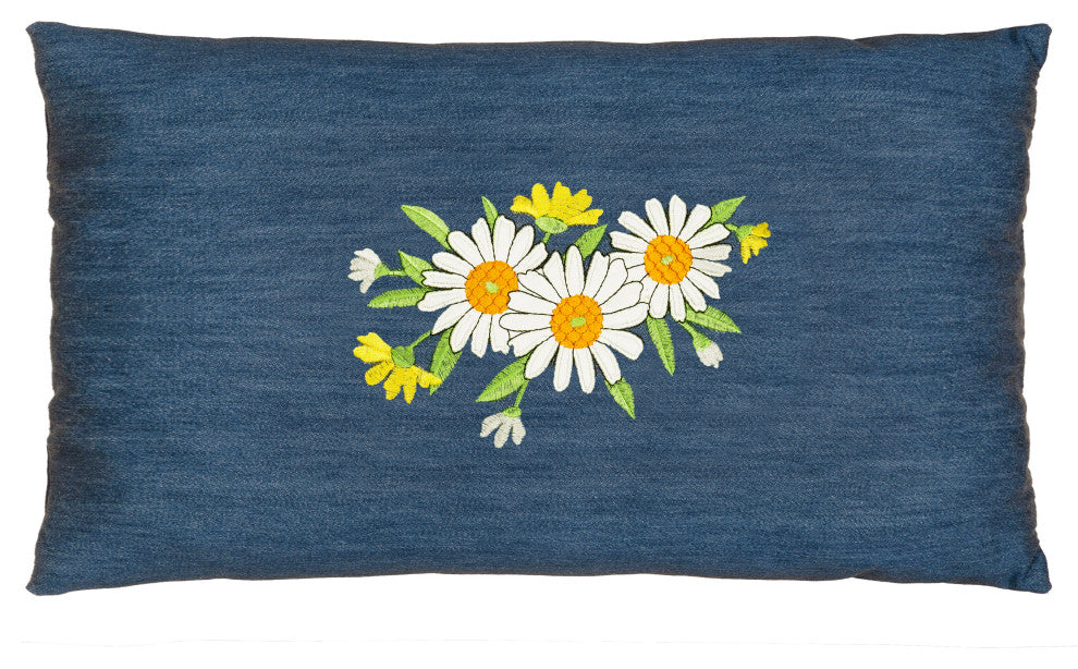 Linum Home Textiles Daisy Denim Decorative Pillow Cover, Denim Blue, Lumbar