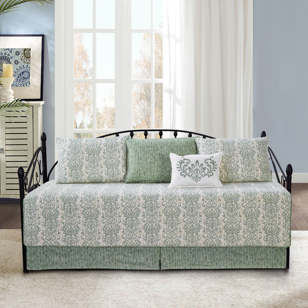 Mayfair 6 Piece Quilted Daybed Set, Green, Daybed (75"x39")