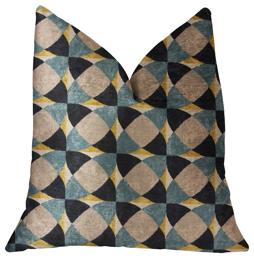 Shape Reflections Blue and Beige Luxury Throw Pillow, 18"x18"