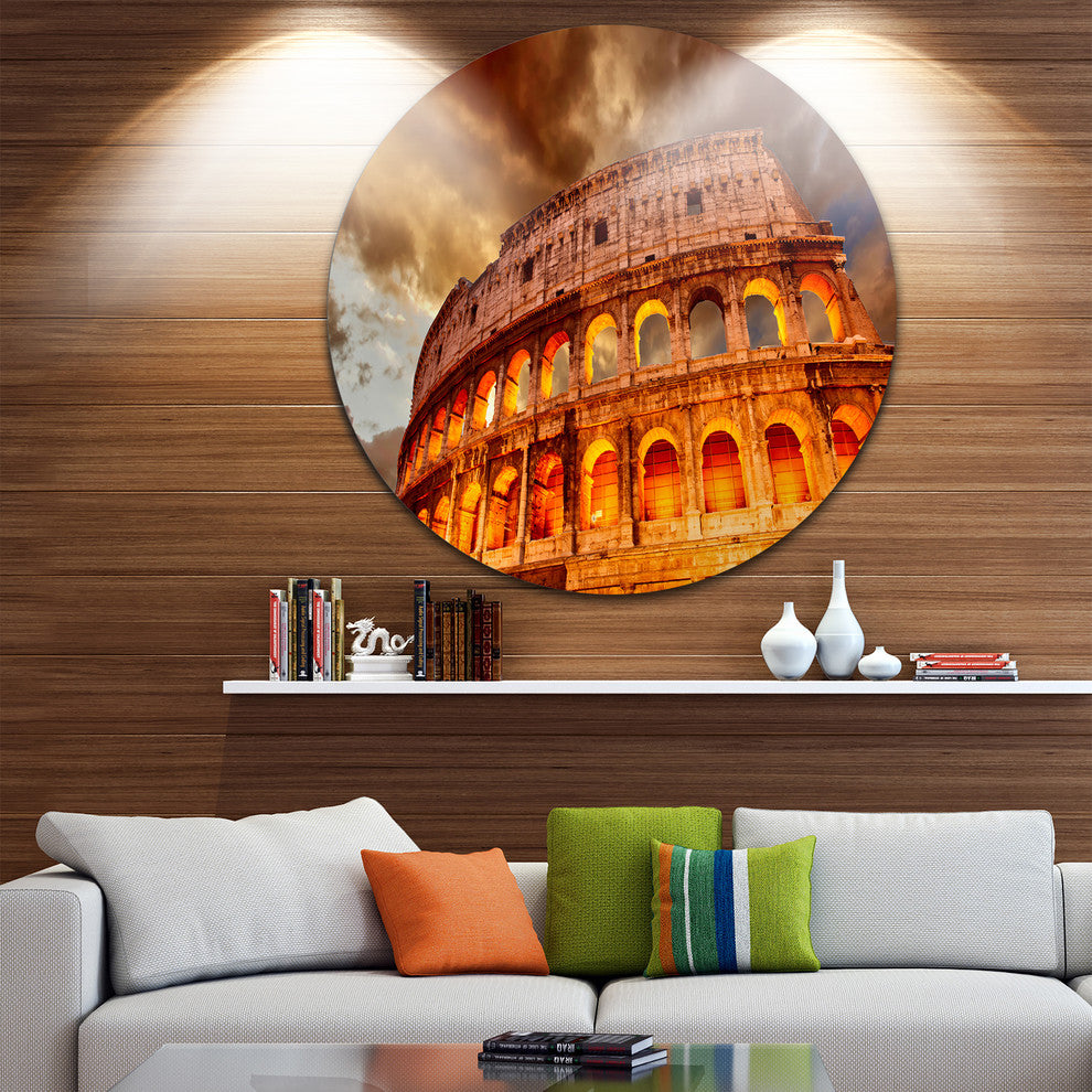 Colosseum In Rome Landscape, Monumental Round Wall Art, 36"