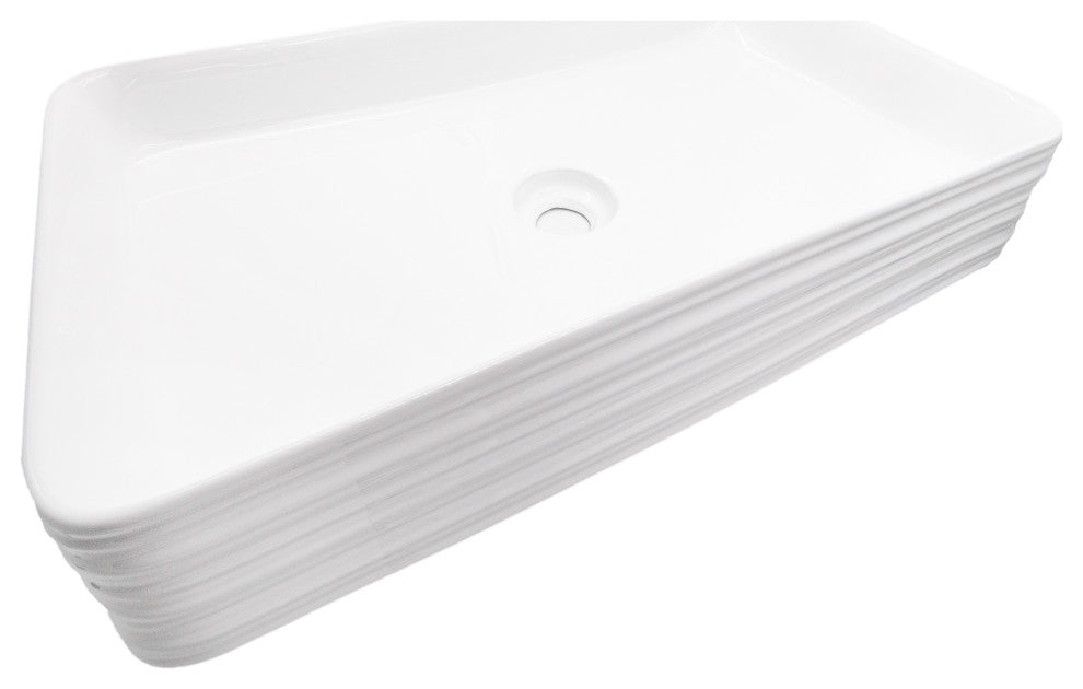 NP-208513 Rectangular Porcelain Sink w/ Grooved Exterior, Drain Option, Brushed Nickel