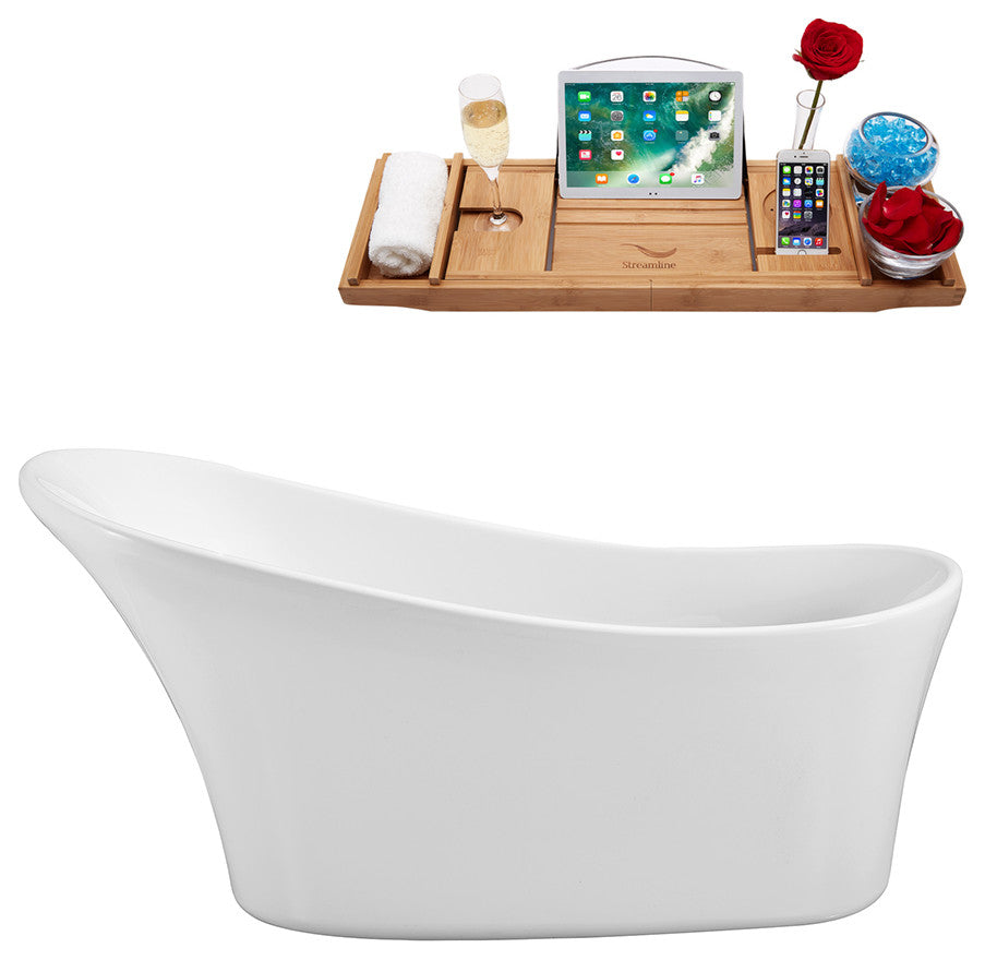 63" Streamline N460-IN-BGL Soaking Freestanding Tub and Tray With Internal Drain