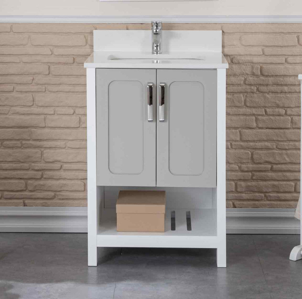 Florin Collection 24" Bathroom Vanity With Sink, Mirror, Countertop, Gray