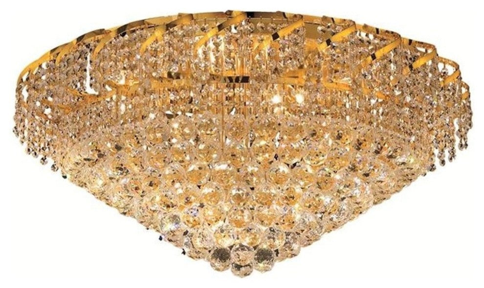 Elegant Belenus Flush Mount, Gold Finish With Royal Cut Crystal