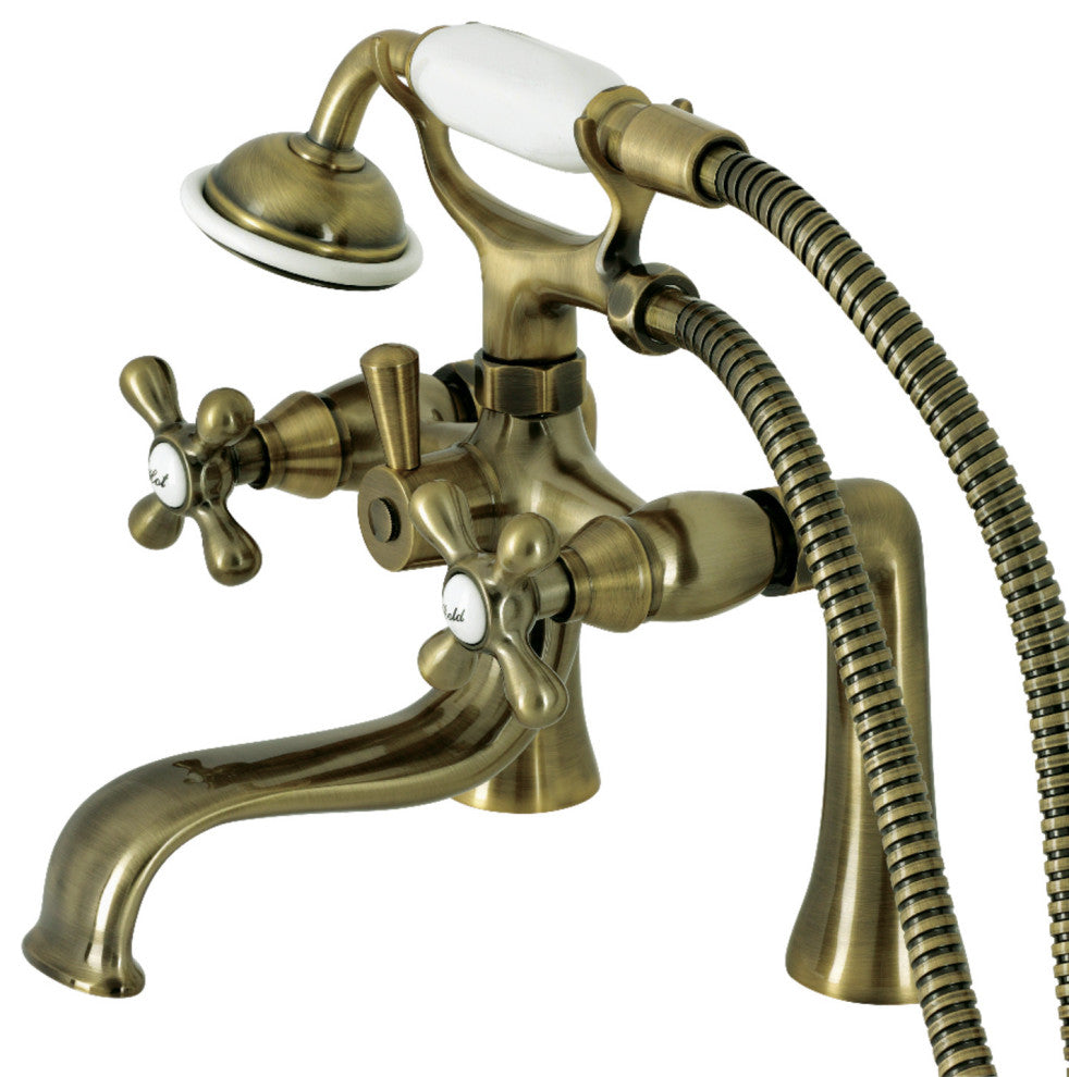 KS228AB Deck Mount Clawfoot Tub Faucet With Hand Shower, Antique Brass