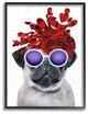 Pug Dog With Flower Hat and Purple Glasses, Framed, 24"x30"