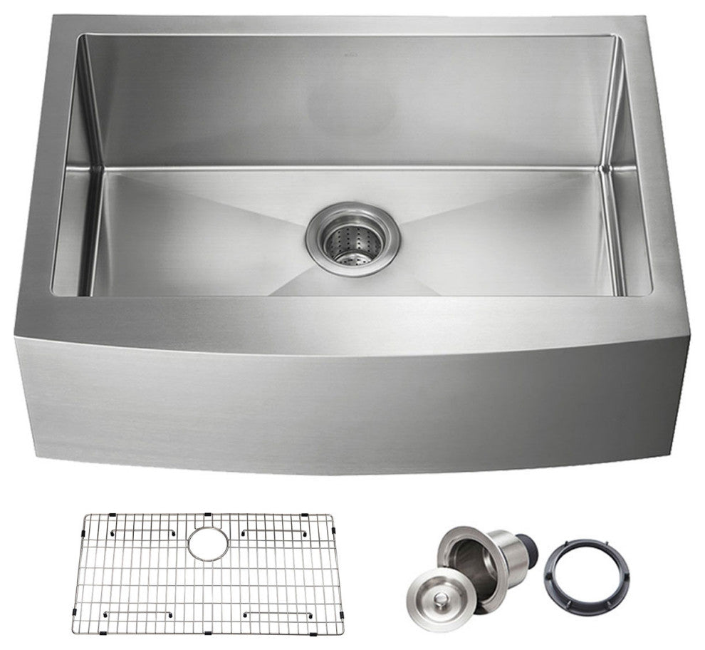 KIBI Handcrafted Farmhouse Apron Single Bowl Stainless Steel Kitchen Sink, 30"