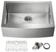 KIBI Handcrafted Farmhouse Apron Single Bowl Stainless Steel Kitchen Sink, 30"