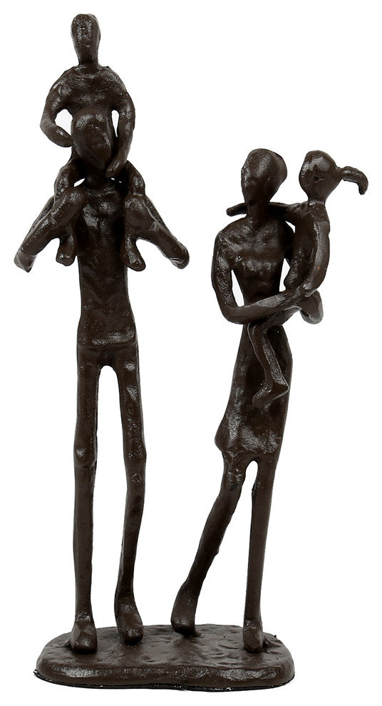 Antique Bronze-Look Iron Family Sculpture, 3.25"x8.5"x2.5", Brown