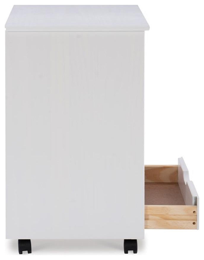 Riverbay Furniture Six Drawer Wide Wood Rolling Cart in White Wash