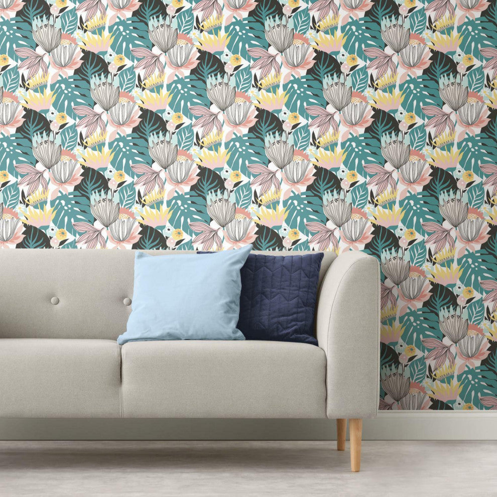 Retro Tropical Leaves Peel & Stick Wallpaper